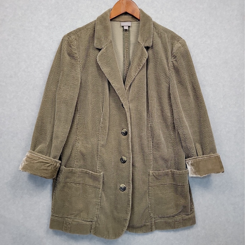J. Jill Wide Wale Corduroy Chore Jacket Olive Womens L Velvet Buttons Cotton